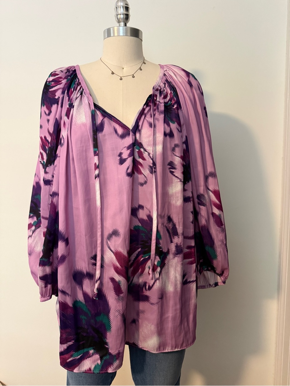 Jennifer Lopez Purple Bubble Sleeve Flowy Blouse